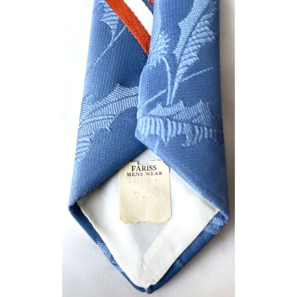 Story Cravats Men's Neck Tie Vintage 60s - Wide Textured Blue Orange Tan White - Picture 5 of 5